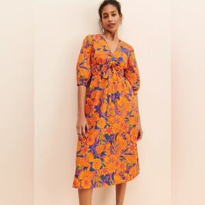 Anthropologie Gilner Farrar Orange Floral Devin Midi Dress Size S